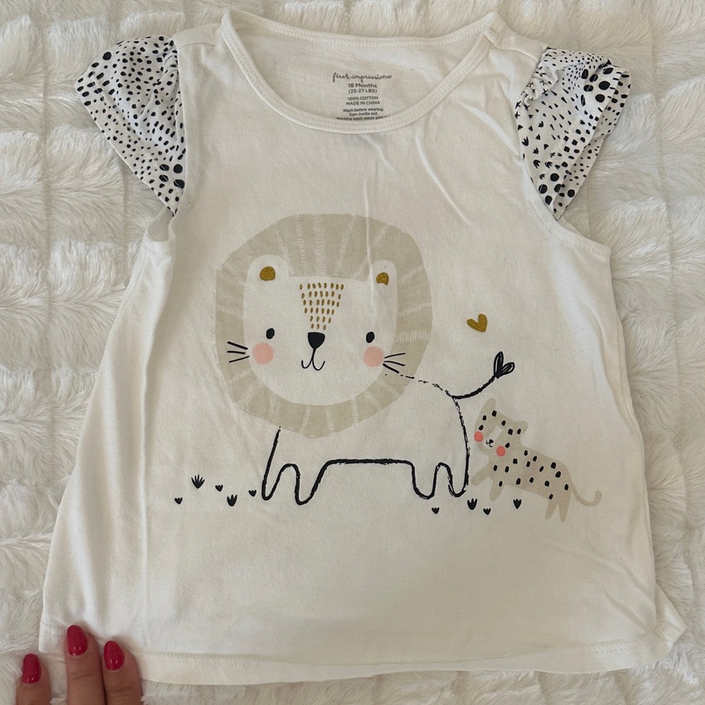 First Impressions White and Black Lion Print Kids Tee 18M